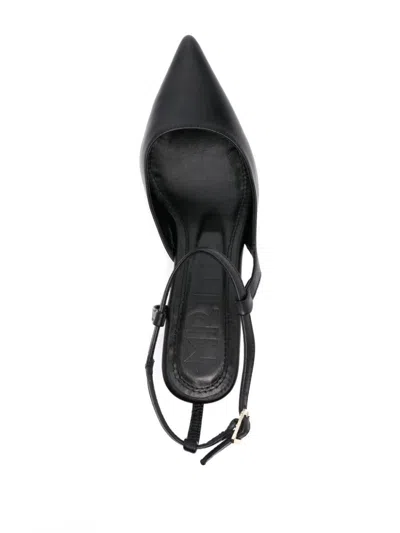 Souliers Martinez Leather Sling Back Pumps With Kitten Heel In Black