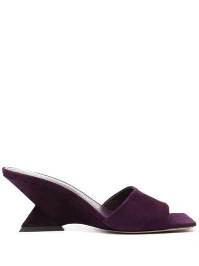 Attico Cheope 70 Suede Wedge Mules In Purple