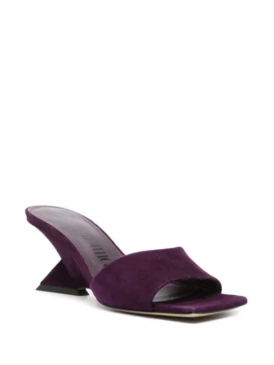 Attico Cheope 70 Suede Wedge Mules In Purple