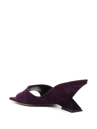 Attico Cheope 70 Suede Wedge Mules In Purple