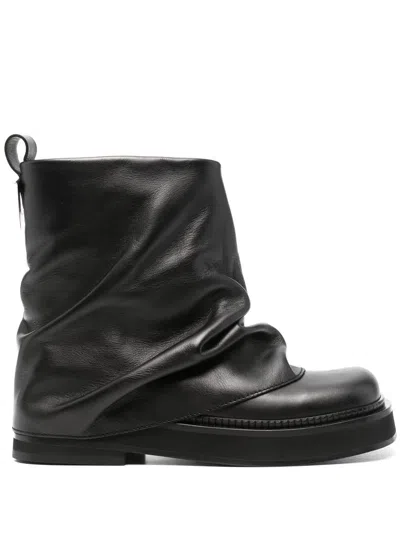 Attico 'mini Robin' Black Ankle Boots With Logo Plaque On The Rear And Pull-tab At The Heel In Black
