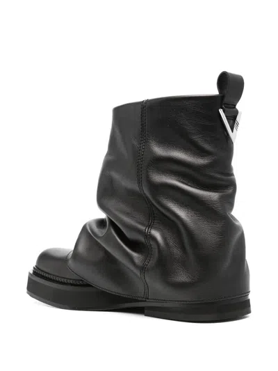 Attico 'mini Robin' Black Ankle Boots With Logo Plaque On The Rear And Pull-tab At The Heel In Black