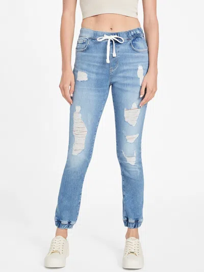 Guess Factory Eco Mary Destroyed Denim Joggers In Blue