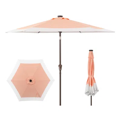 Jonathan Y Spencer 9 Ft. Classic Coastal 2-tone Solar Led Market Patio Umbrella With 12 Led Strip Lights, Auto-