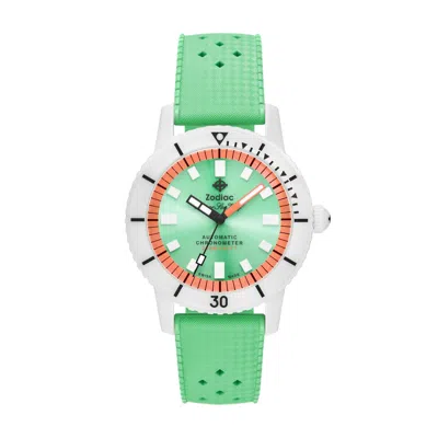 Zodiac Men's Super Sea Wolf Ceramic Compression Automatic Green Rubber Strap Watch, 41mm In Green