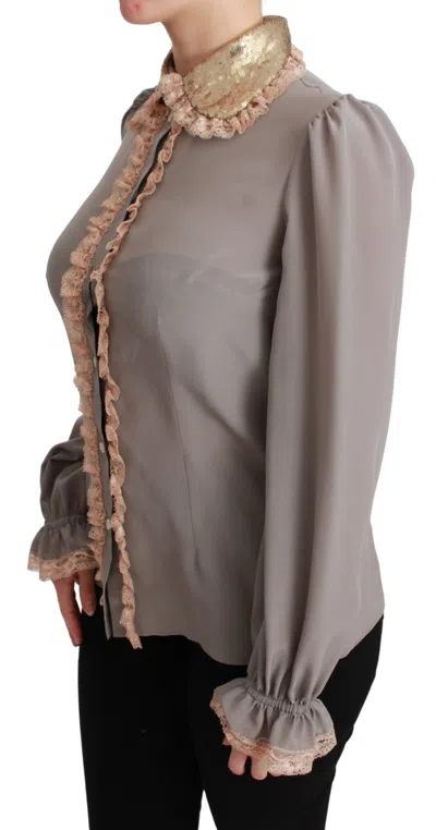 Dolce & Gabbana Elegant Silk Blend Sequin Collar Shirt In Gray