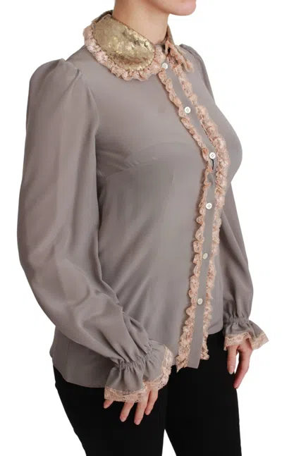 Dolce & Gabbana Elegant Silk Blend Sequin Collar Shirt In Gray