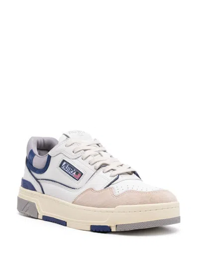 Autry White Low Top Sneakers With Blue Details And Logo Patch In Mult/mat Tw Blue/blue