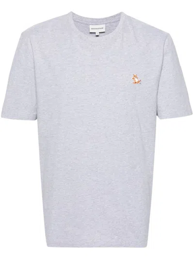 Shop Maison Kitsuné Chillax Fox-patch Cotton T-shirt In Grey