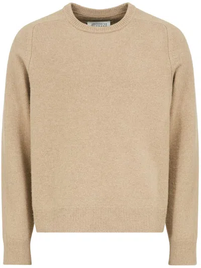 Maison Margiela Four-stitches Wool Crewneck Sweater In Beige