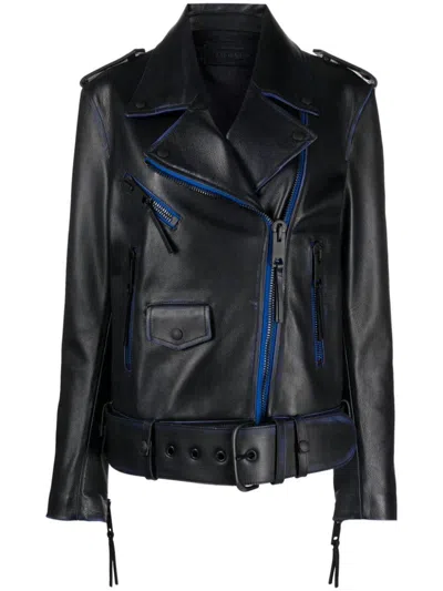 Off-white Contrast-trim Leather Jacket In Blue White