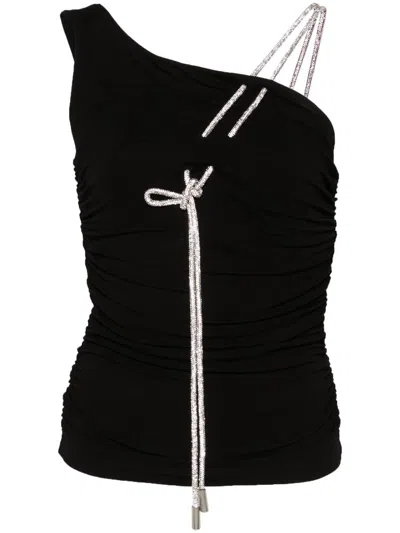 Off-white Ruched Crepe Top In Black/black