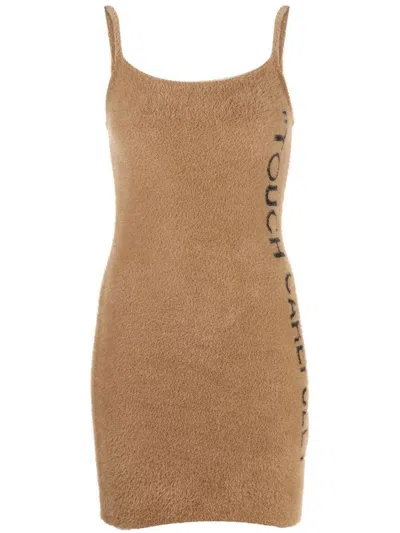 Off-white Logo Printed Mini Dress In Brown
