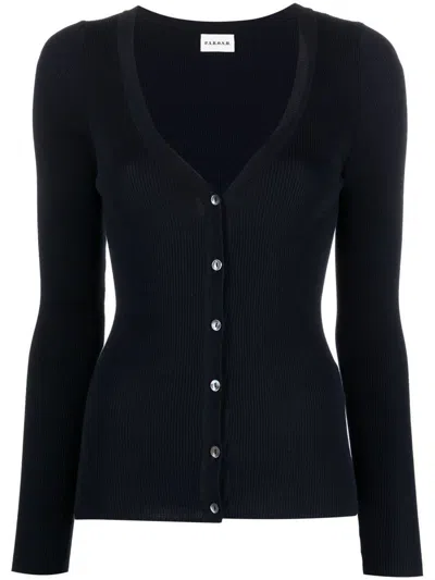 P.a.r.o.s.h Parosh Ribbed Knit Sweater With Plunging V-neck And Button Placket In Blue