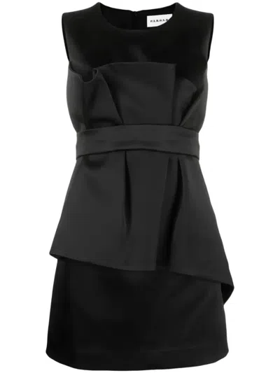 P.a.r.o.s.h Satin Belted Sleveless Minidress In Black