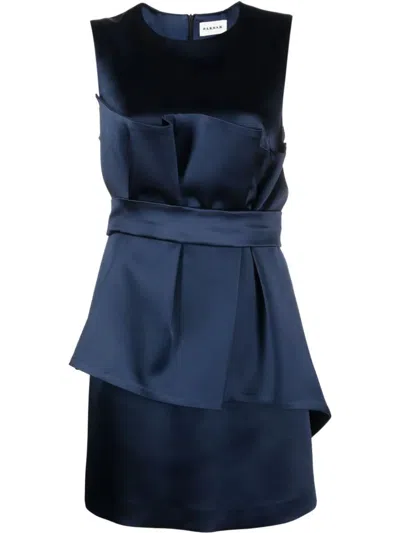 P.a.r.o.s.h Satin Belted Sleveless Minidress In Blue