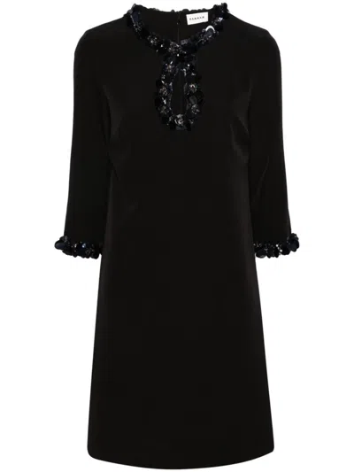 P.a.r.o.s.h Mini Dress Sequin-embellished Long Sleeves In Black