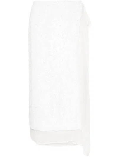 P.a.r.o.s.h Layered Sequin Wrap Midi Skirt In White