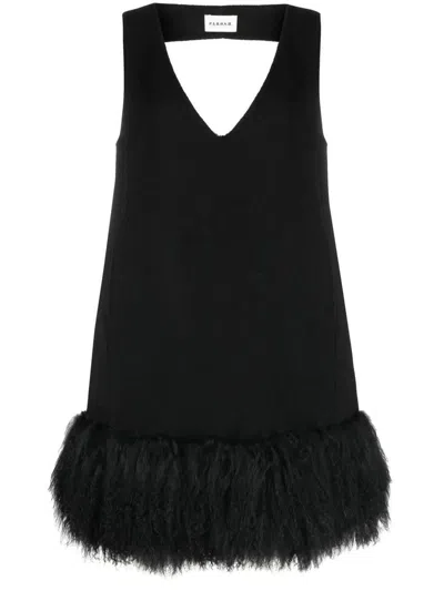 Shop P.a.r.o.s.h . Shearling-hem Minidress In Black