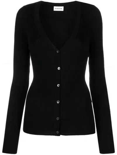 P.a.r.o.s.h Parosh Ribbed Knit Sweater With Plunging V-neck And Button Placket In Black