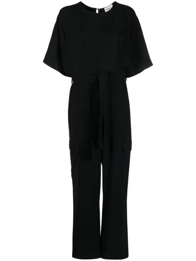 P.a.r.o.s.h Cargo Jumpsuit With Wide-leg And Belt In Black
