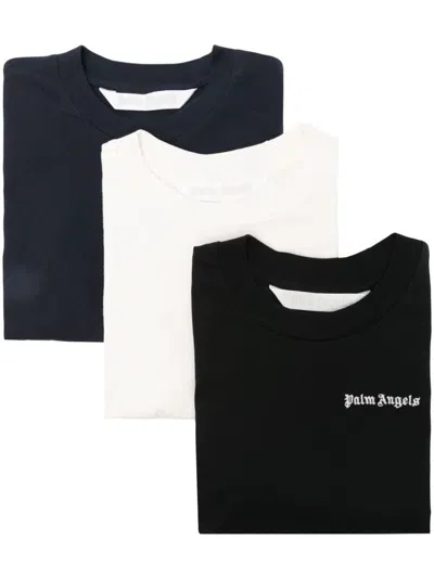 Palm Angels Embroidered Logo Classic T-shirts - Set Of 3 In Multicolor Multicolor