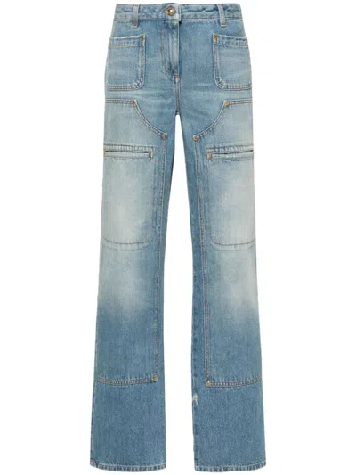 Shop Palm Angels Knee-panel Mid-rise Straight Jeans In Light Blue Light Blue