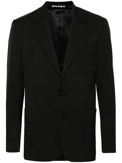 Palm Angels Single-breasted Twill Blazer In Black Black