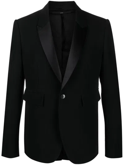 Sapio Peak Lapels Cotton-wool Blazer In Black