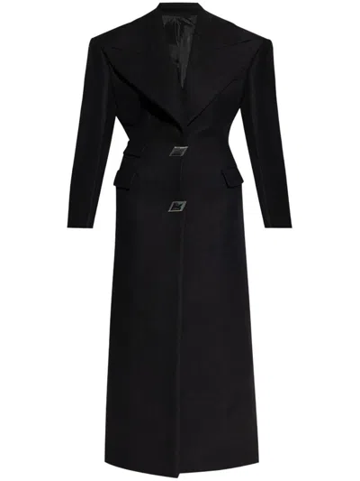 Attico Buttoned Long Coat In Black