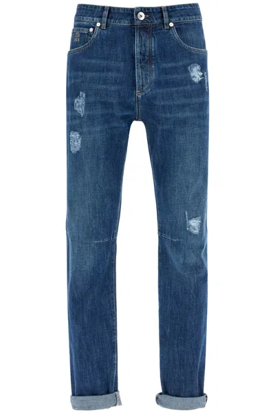 Shop Brunello Cucinelli 'distressed Denim Leisure Fit Jeans For