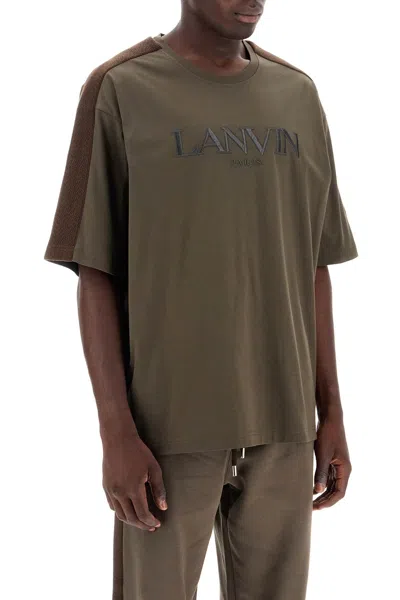 Shop Lanvin Urban Luxe Striped Logo Cotton T-shirt In Brown