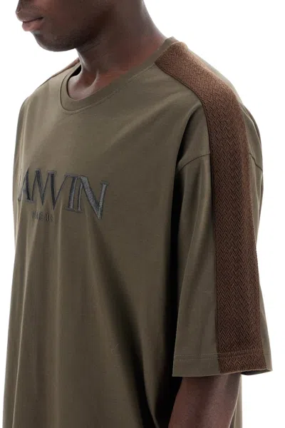 Shop Lanvin Urban Luxe Striped Logo Cotton T-shirt In Brown