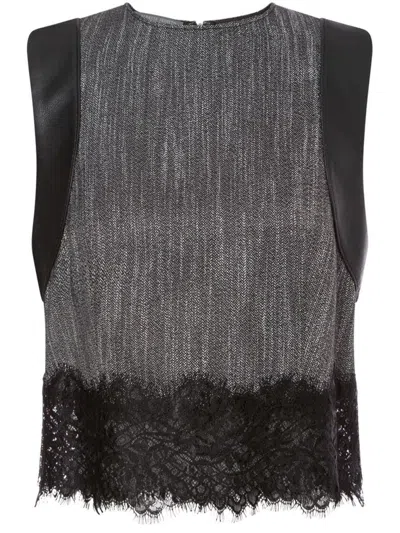 Alberta Ferretti Lace-trim Sleeveless Crop Top In Black