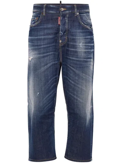 Shop Dsquared2 Bleached-wash Cropped Jeans In Navy Blue