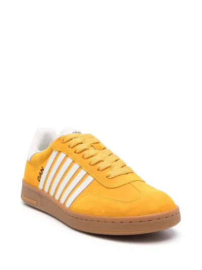 Shop Dsquared2 Boxer Leather Sneakers In Ocra+bianco