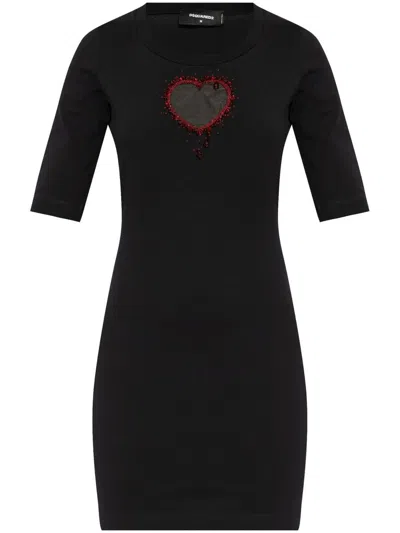 Dsquared2 Logo-embellished Cotton Mini Dress In Black