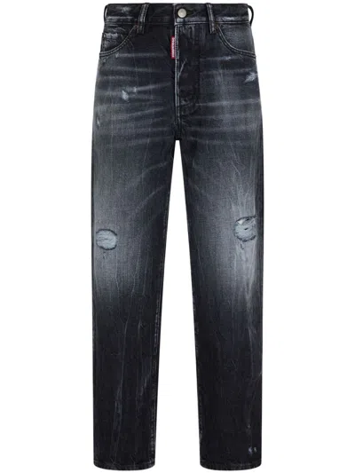Dsquared2 Straight-leg Jeans With Distressed Accents In Black