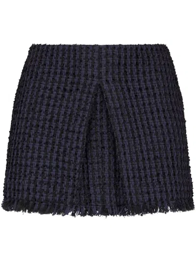 Dsquared2 Textured Fabric Fringe Hem Miniskirt With Front Slit In Navy Blue