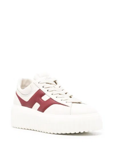 Hogan Autumn Striped Leather Sneakers In Beige And Bordeaux In Beige