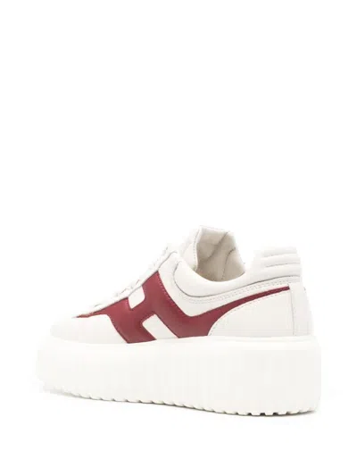 Hogan Autumn Striped Leather Sneakers In Beige And Bordeaux In Beige