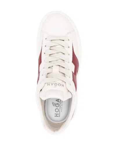 Hogan Autumn Striped Leather Sneakers In Beige And Bordeaux In Beige