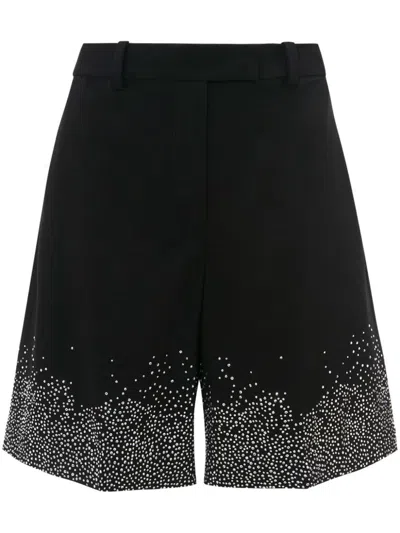 Jw Anderson Crystal-embellished Wool Blend Shorts With Button Detailing In Black