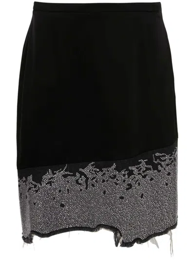 Jw Anderson Distressed Crystal-embellished Skirt In Black