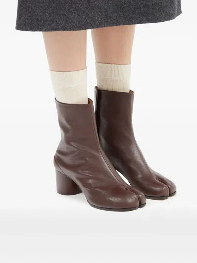 Shop Maison Margiela Tabi 60mm Leather Ankle Boots In Chic Brown