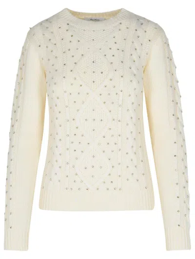 Shop Max Mara 'waves' White Wool Blend Sweater