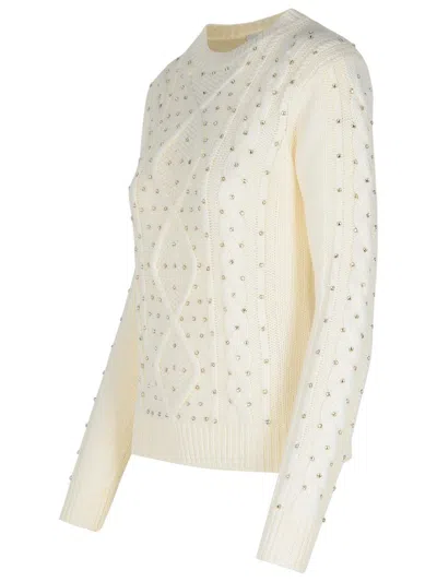 Shop Max Mara 'waves' White Wool Blend Sweater