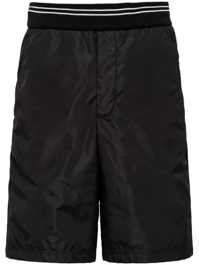 Prada Enamel Triangle-logo Elasticated-waist Shorts In Nero+nero