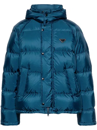 Shop Prada Triangle-logo Puffer Jacket In Aviazione