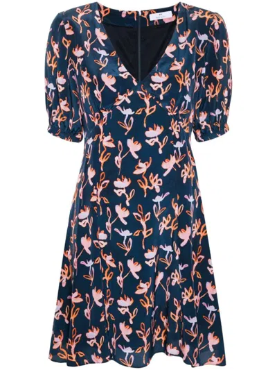 Paul Smith Abstract Print V-neck Mini Dress In Very Dark Navy